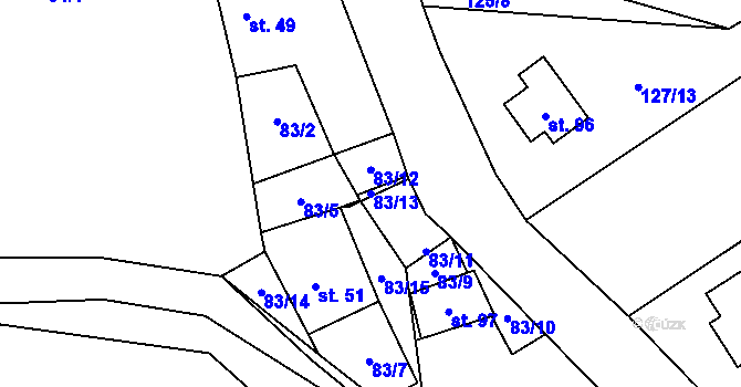 Parcela st. 83/13 v KÚ Zbinohy, Katastrální mapa