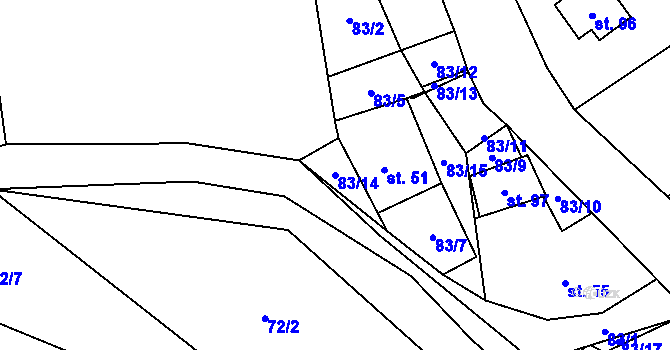 Parcela st. 83/14 v KÚ Zbinohy, Katastrální mapa