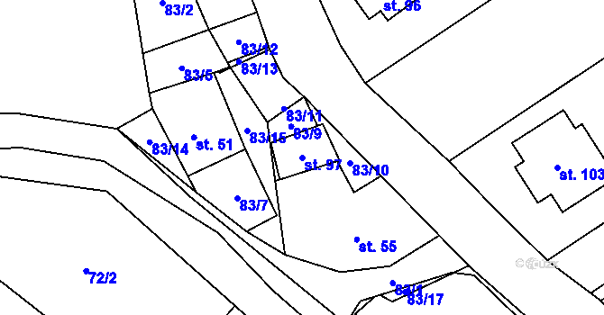 Parcela st. 97 v KÚ Zbinohy, Katastrální mapa
