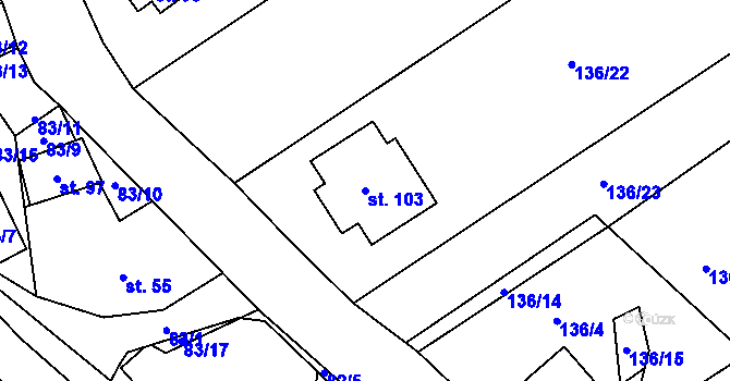 Parcela st. 103 v KÚ Zbinohy, Katastrální mapa