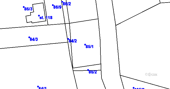 Parcela st. 85/1 v KÚ Zbinohy, Katastrální mapa