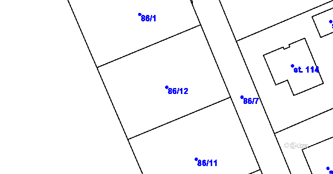 Parcela st. 86/12 v KÚ Zbinohy, Katastrální mapa