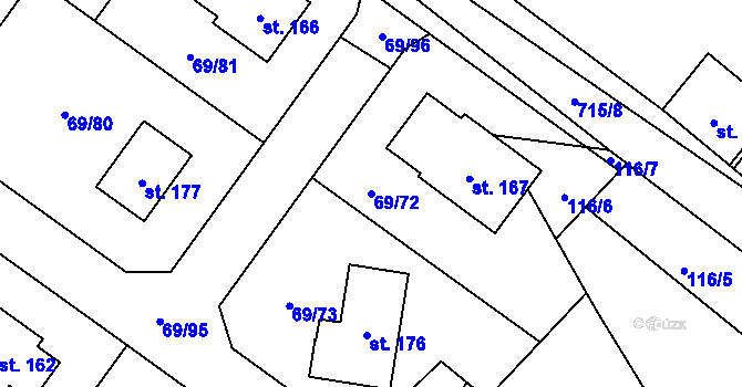 Parcela st. 69/72 v KÚ Týček, Katastrální mapa