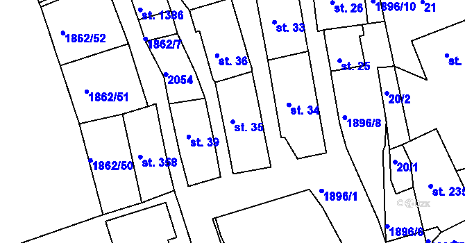 Parcela st. 35 v KÚ Zbiroh, Katastrální mapa