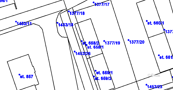 Parcela st. 658/1 v KÚ Zbiroh, Katastrální mapa