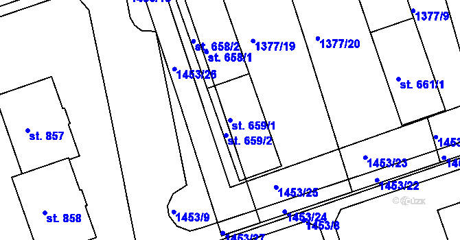 Parcela st. 659/1 v KÚ Zbiroh, Katastrální mapa