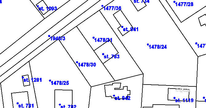 Parcela st. 783 v KÚ Zbiroh, Katastrální mapa