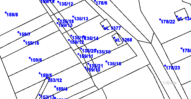 Parcela st. 135/15 v KÚ Zbiroh, Katastrální mapa