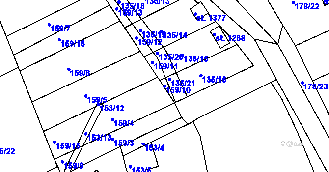 Parcela st. 159/10 v KÚ Zbiroh, Katastrální mapa