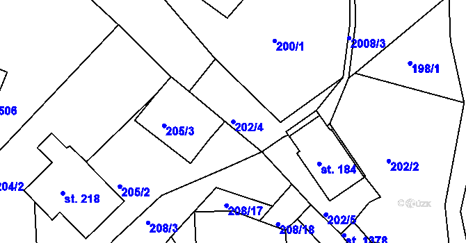 Parcela st. 202/4 v KÚ Zbiroh, Katastrální mapa