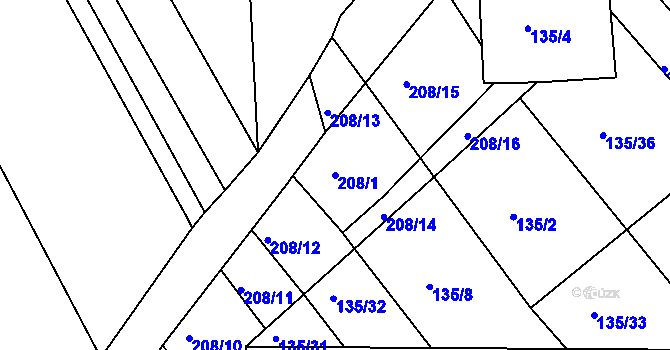 Parcela st. 208/1 v KÚ Zbiroh, Katastrální mapa