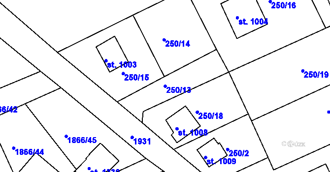 Parcela st. 250/13 v KÚ Zbiroh, Katastrální mapa