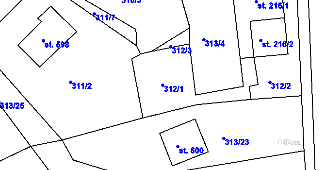 Parcela st. 312/1 v KÚ Zbiroh, Katastrální mapa