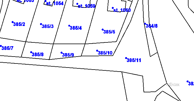 Parcela st. 385/10 v KÚ Zbiroh, Katastrální mapa