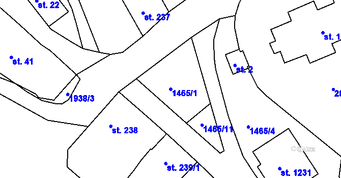 Parcela st. 1465/1 v KÚ Zbiroh, Katastrální mapa