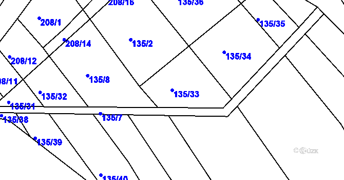 Parcela st. 135/33 v KÚ Zbiroh, Katastrální mapa