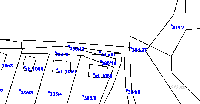 Parcela st. 385/17 v KÚ Zbiroh, Katastrální mapa