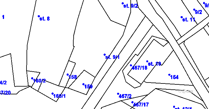 Parcela st. 9/1 v KÚ Makolusky, Katastrální mapa