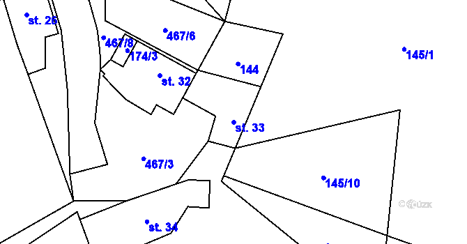 Parcela st. 33 v KÚ Makolusky, Katastrální mapa