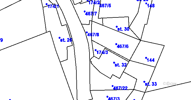 Parcela st. 174/3 v KÚ Makolusky, Katastrální mapa