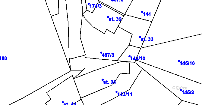 Parcela st. 467/3 v KÚ Makolusky, Katastrální mapa