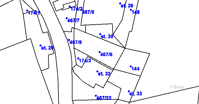 Parcela st. 467/6 v KÚ Makolusky, Katastrální mapa