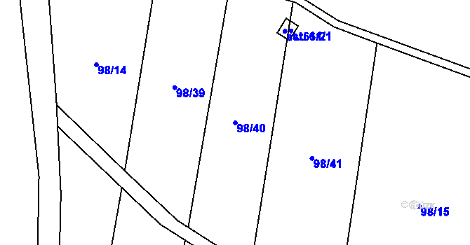 Parcela st. 98/40 v KÚ Makolusky, Katastrální mapa