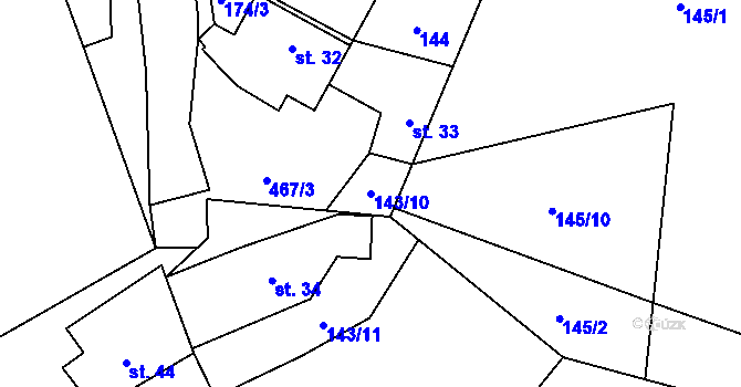Parcela st. 143/10 v KÚ Makolusky, Katastrální mapa