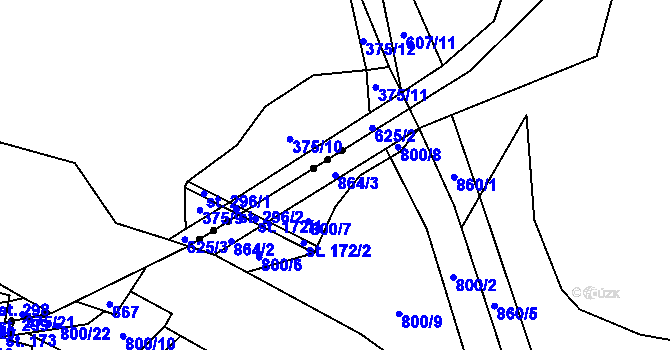 Parcela st. 864/3 v KÚ Vranice, Katastrální mapa