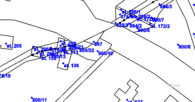 Parcela st. 800/10 v KÚ Vranice, Katastrální mapa