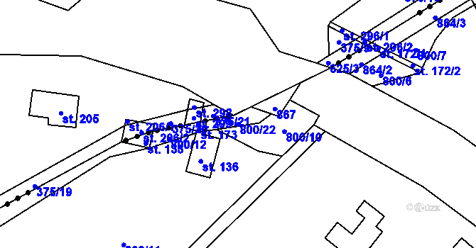 Parcela st. 800/22 v KÚ Vranice, Katastrální mapa