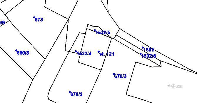 Parcela st. 121 v KÚ Zbizuby, Katastrální mapa