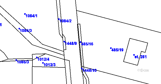 Parcela st. 485/16 v KÚ Zbizuby, Katastrální mapa