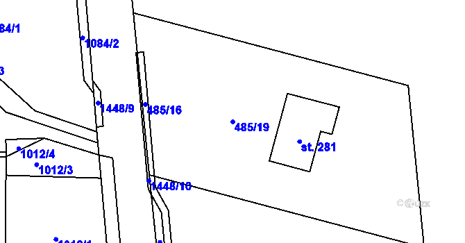 Parcela st. 485/19 v KÚ Zbizuby, Katastrální mapa