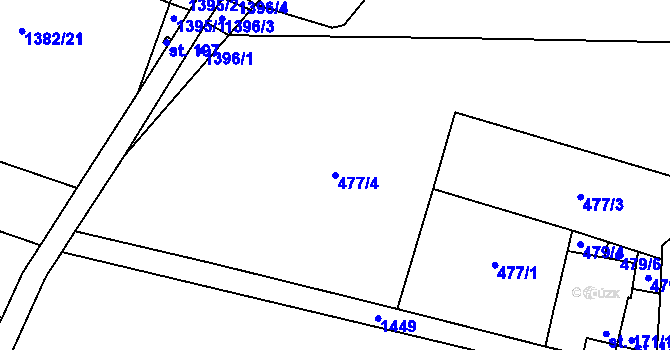 Parcela st. 477/4 v KÚ Zbizuby, Katastrální mapa