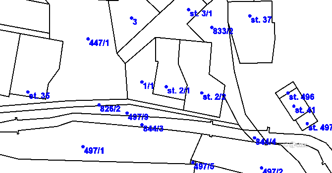 Parcela st. 2/1 v KÚ Zblovice, Katastrální mapa
