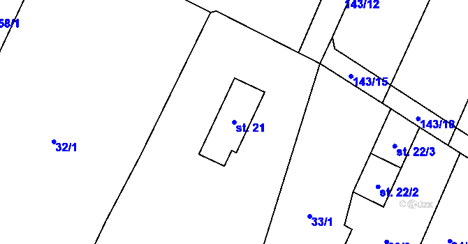 Parcela st. 21 v KÚ Zblovice, Katastrální mapa