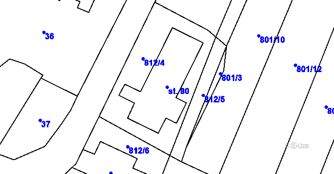 Parcela st. 80 v KÚ Zblovice, Katastrální mapa