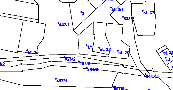 Parcela st. 1/1 v KÚ Zblovice, Katastrální mapa