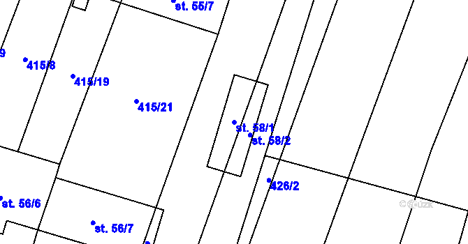 Parcela st. 58/1 v KÚ Zblovice, Katastrální mapa