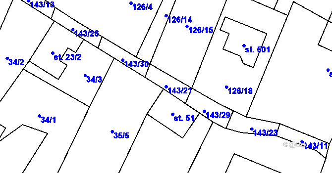 Parcela st. 143/21 v KÚ Zblovice, Katastrální mapa