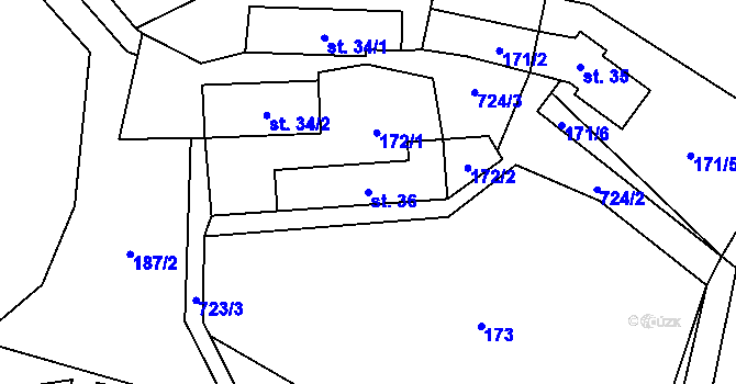 Parcela st. 36 v KÚ Zbonín, Katastrální mapa