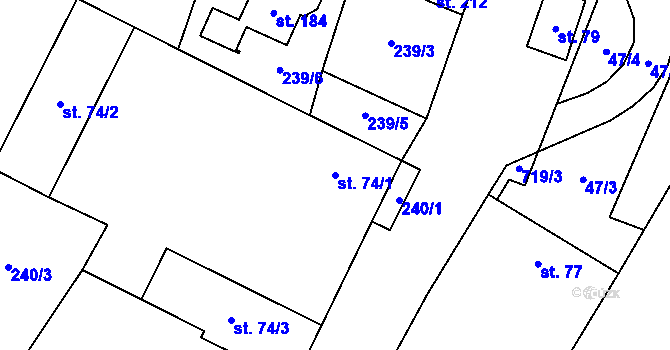 Parcela st. 74/1 v KÚ Zbonín, Katastrální mapa