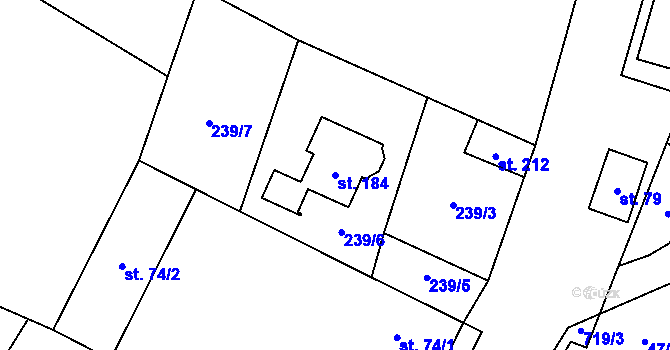 Parcela st. 184 v KÚ Zbonín, Katastrální mapa