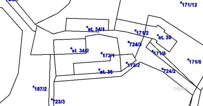 Parcela st. 172/1 v KÚ Zbonín, Katastrální mapa