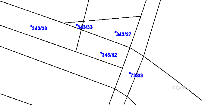 Parcela st. 343/12 v KÚ Zbonín, Katastrální mapa