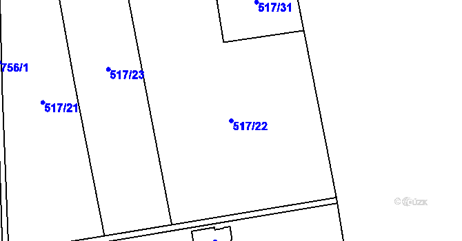 Parcela st. 517/22 v KÚ Zbonín, Katastrální mapa