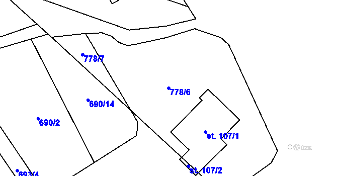 Parcela st. 778/6 v KÚ Zbonín, Katastrální mapa