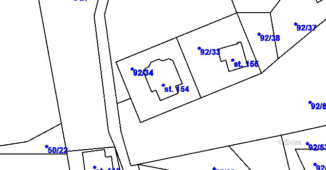 Parcela st. 154 v KÚ Zborná, Katastrální mapa