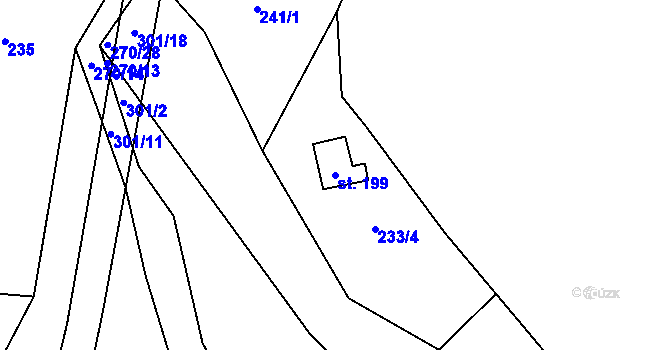 Parcela st. 199 v KÚ Zborná, Katastrální mapa